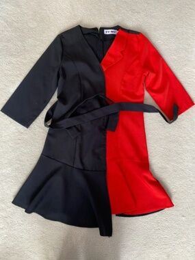 YY-MY Two-Tone Black & Red Wrap Dress
